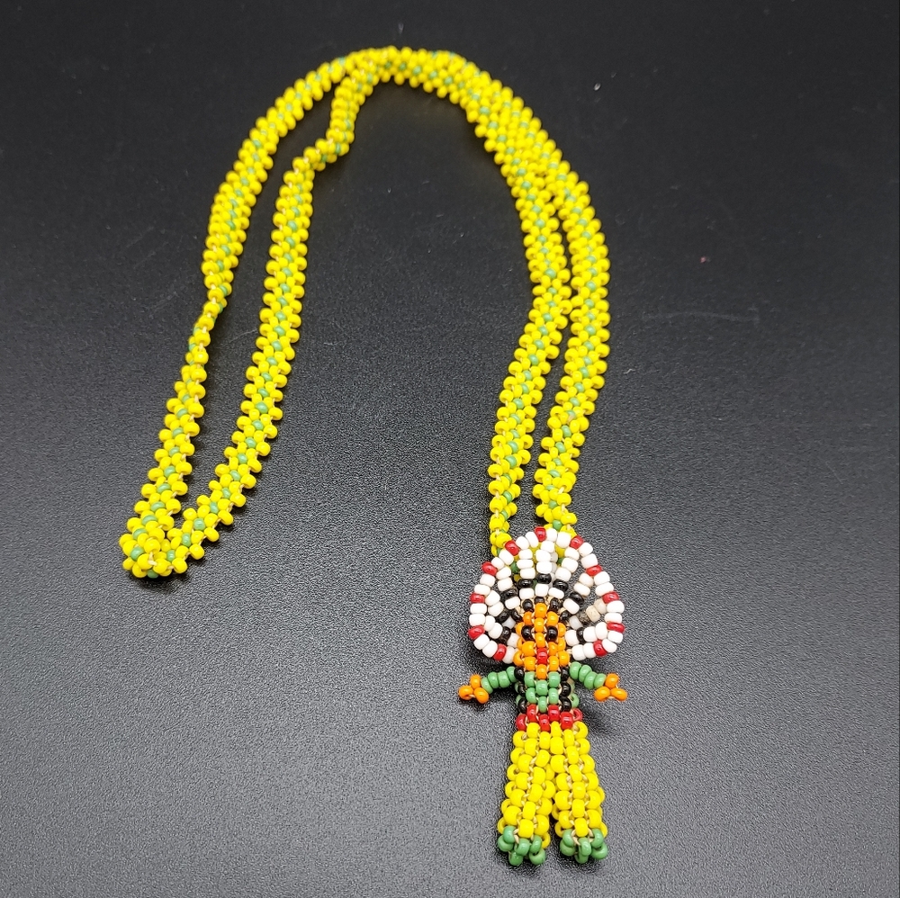 Vintage Southwest Native Seed Bead Necklace Yellow Green